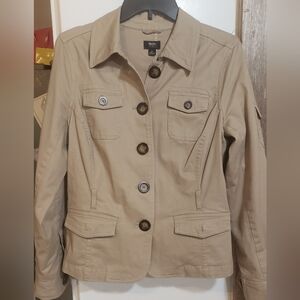 Minimilist Jacket Blazer Med,tan,stretch ,safari  Jacket,button Up Front,